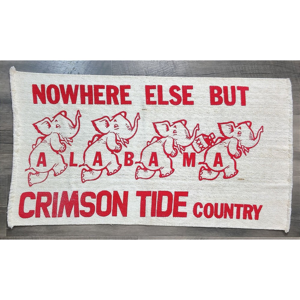 Vintage Alabama Crimson Tide Woven Rug Unisex 22x12 Cream Red Elephant Graphic